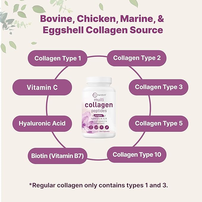 Micro Ingredients 2 Pack Multi Collagen Pills for Women &amp Men 480 Capsules | Type I II III V X | Hydrolyzed Protein Peptides with Biotin Hyaluronic Acid &amp Vitamin C | Keto &amp Paleo F