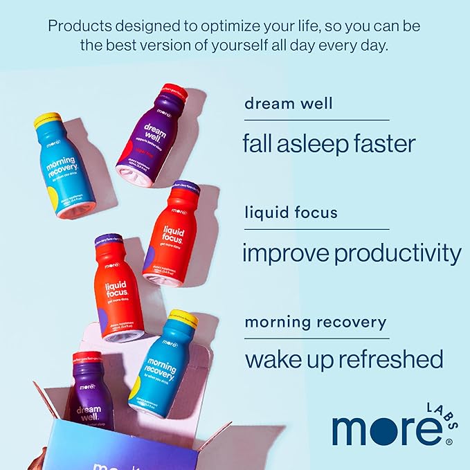 More Labs Dream Well 5MG Melatonin Holistic Sleep Drink Solution Non-Habit Forming with 5HTP Lemon Balm Jujube Seed Glycine (Pack of 24)