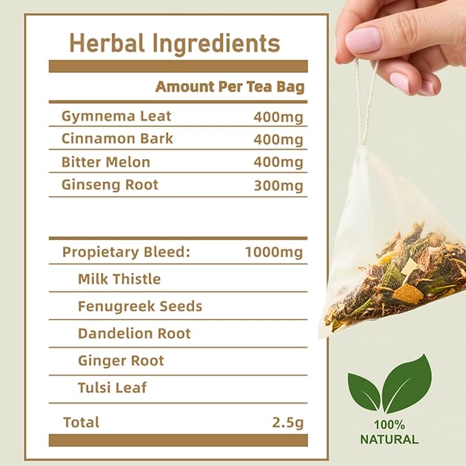 AnderHerbs Blood Sugar Support Tea - Ginseng Cinnamon Gymnema Bitter Melon Milk Thistle Fenugreek Tulsi &amp Ginger - For Maintaining Blood Sugar Levels - Suitable for Hot &amp Cold Brewing (1