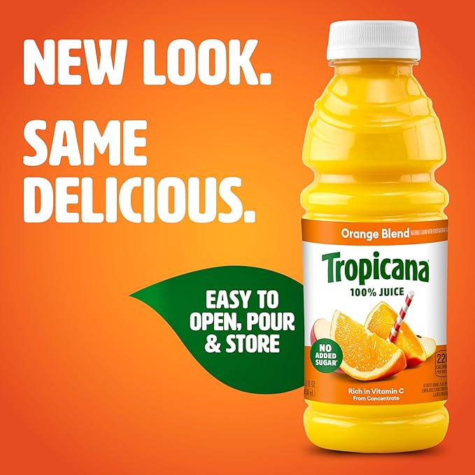Tropicana 100% Juice Orange Blend Single Serve 15.2 fl oz Bottles (Pack of 12) - Real Fruit Juice Vitamin C Rich No Added Sugars No Artificial Flavors