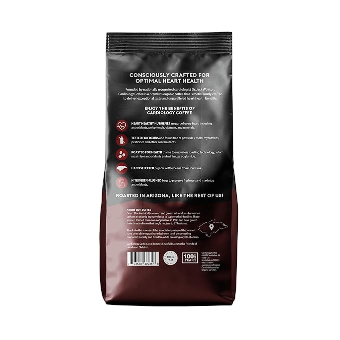 Cardiology Coffee – Whole Bean Coffee – USDA Certified Organic Mold Free 12oz Dark Roast Coffee Beans - Organic Barista-Style Beans with Antioxidant Benefits – Perfect for Heart Healthy Lifestyle