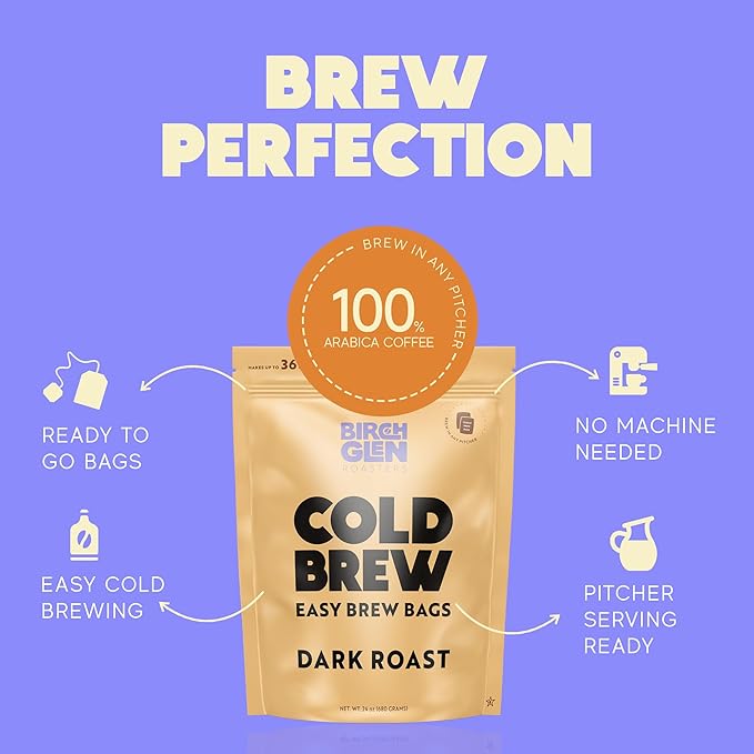 Birch Glen Roasters Cold Brew Coffee Bags - 12 Pack of Coarse Ground Coffee Filter Pitcher Packs for Easy Brewing - 100% Arabica - Yields 6 Pitchers - Caramel Cream Flavor
