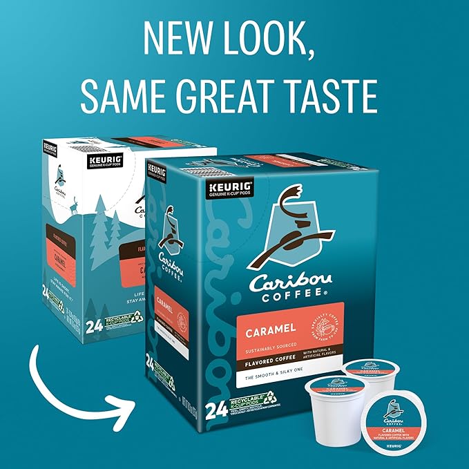 Caribou Coffee Caramel Flavored Coffee Single Serve Keurig K-Cup Pods Medium Roast Coffee 96-Count Box (Pack of 4)