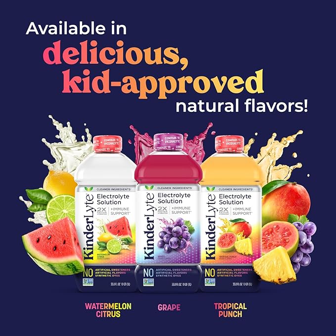 KinderLyte Electrolyte Solution for Kids and Adults - Hydration Drink (Grape 6 Pack) No Artificial Sweeteners or Flavors No Synthetic Dyes Vegan Non-GMO Gluten-Free