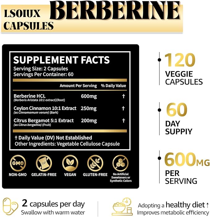 Berberine Supplement with Ceylon Cinnamon Metabolic Support Formula for Daily Balance Liposomal Berberine for GLP-1 Lifestyle Support 600mg Vegan Non-GMO 120 Capsules