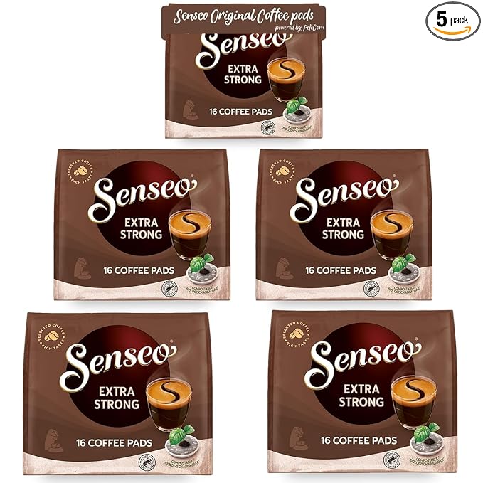 Senseo Extra Strong Dark Roast Coffee Pods – 80 Count (5 Packs of 16) – Intense &amp Bold Flavor with Rich Crema – Single-Serve Coffee Pads Compatible with Senseo &amp PeleCom Machines