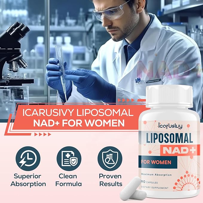 IcarusIvy 2000MG NAD Supplements for Women NMN Alternative Female Liposomal NAD+ with Ashwagandha Berberine HCL Ginkgo Biloba &amp Black Cohosh Women Focused Formula 90 Capsules