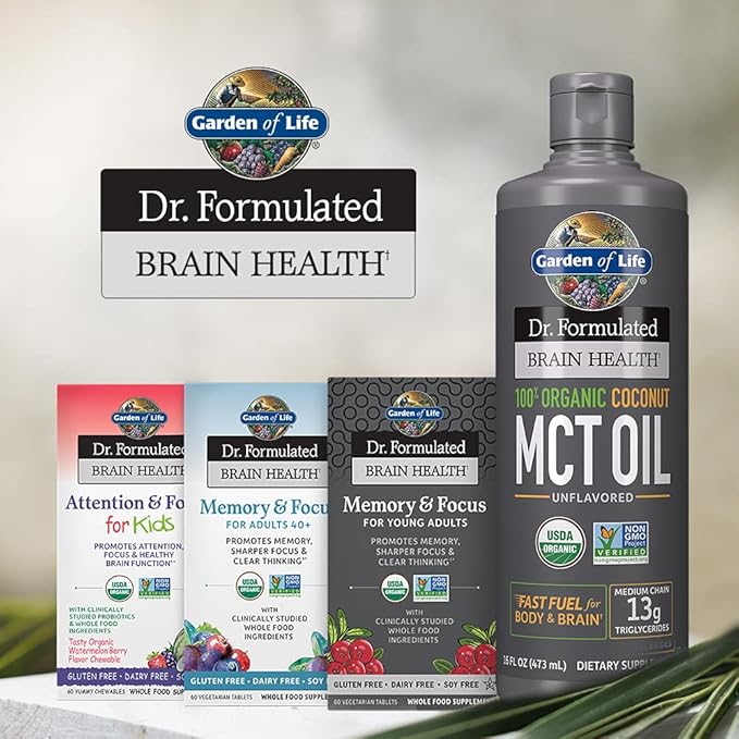 Garden of Life Dr. Formulated Organic Brain Health Memory &amp Focus for Adults 40+ 60 Tablets