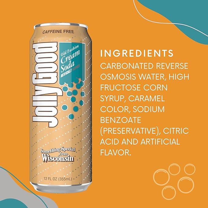 Jolly Good Old Fashion Cream Soda Flavored Soda Pop Drink Caffeine Free Soft Drinks for Adults &amp Kids Craft Soda for Mocktails &amp Cocktails Made in America Vegan 12 Oz Cans 12 Pack