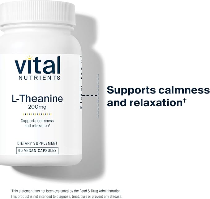Vital Nutrients L-Theanine 200mg - Vegan Supplement - L Theanine Supplement Supports Normal Stress Levels and Cognitive Function* - Gluten Dairy and Soy Free - 60 Capsules
