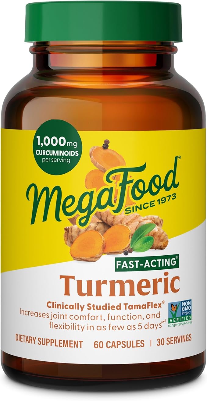 MegaFood Fast-Acting Turmeric Supplement - Clinically Studied - Joint Supplements for Men and Women - with Black Pepper for Absorption - 1000 mg Curcuminoids Per Serving - 60 Capsules 30 Servings