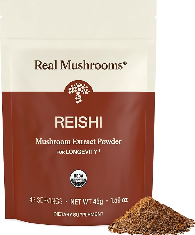 Real Mushrooms Reishi Mushroom Powder - Handpicked Organic Mushroom Extracts - Red Reishi for Tranquil Daily Wellness with Verified Beta Glucans Vegan Non-GMO No Grain Fillers 45 Servings