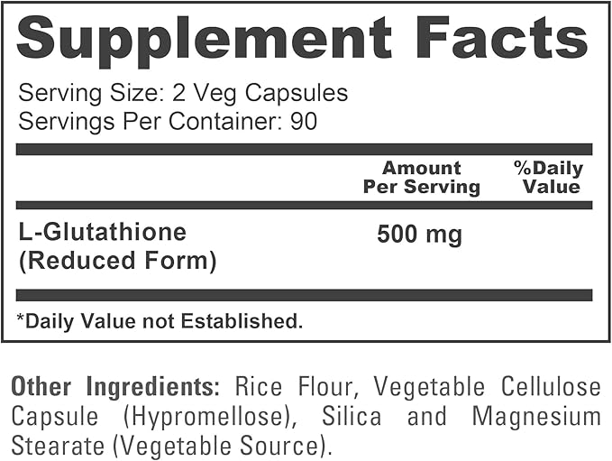 NusaPure Reduced Glutathione 500mg 180 Veggie Capsules (VeganNon-GMO) L-Glutathione