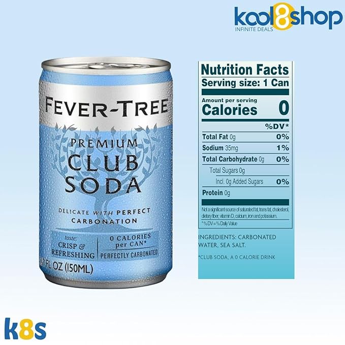 Fever-Tree Club Soda Premium Mixer 5.07 fl oz Aluminum Cans 24 Pack + 20 Plastic Stirrer Sticks by KOOL8SHOP Infinite Deals