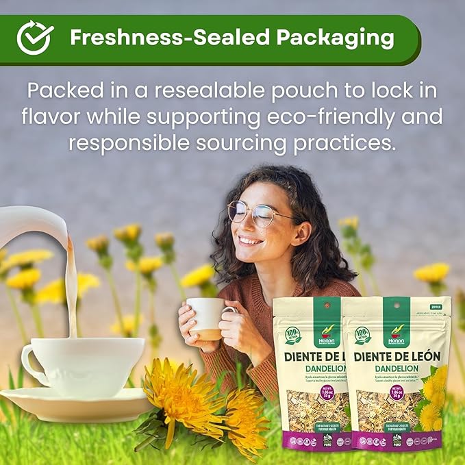 Hanan Dandelion Loose Herb Tea 3.2oz (90g Diente de Leon) - Pack of 3 Pouches with 30 Grams Each of All-Natural Dandelion Root Flower Plant Leaves from Peru