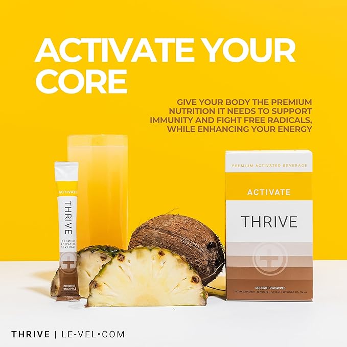 Thrive Activate - Focus &amp Energy Drink Powder Mix with Real Flavor 30 Packets- Enhanced Energy Performance Vitamin C Vitamin E B12 for Mental Clarity (30 Packet Coconut Pinneapple)