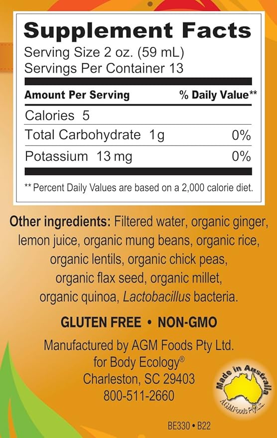 Body Ecology InnergyBiotic Natural Probiotic | Naturally Fermented Liquid Probiotic Dietary Supplement and Energy Drink | Probiotic Drink for Digestive Support and Gut Health | 25.36 FL OZ