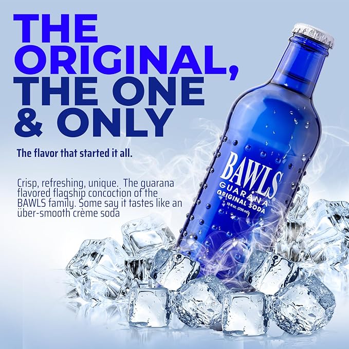 BAWLS Guarana Original BAWLS Guarana Drink Guarana Soda Guarana Fueled Soda for Energy High Energy Caffeinated Drink 10oz 12 Pack Glass Bottles