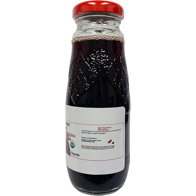 100% Organic Pomegranate Juice 6.7 Oz Glass Bottle (24 Pack) No Sugar No Artificial Colors No Preservatives No Flavors Added Gluten Free and Kosher