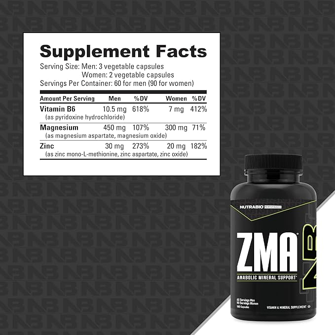 NutraBio ZMA Supplements for Men &amp Women- Zinc Magnesium Supplements to Support Hormone Levels Peak Performance Sleep Muscle Recovery Immune Health 180 Ct.
