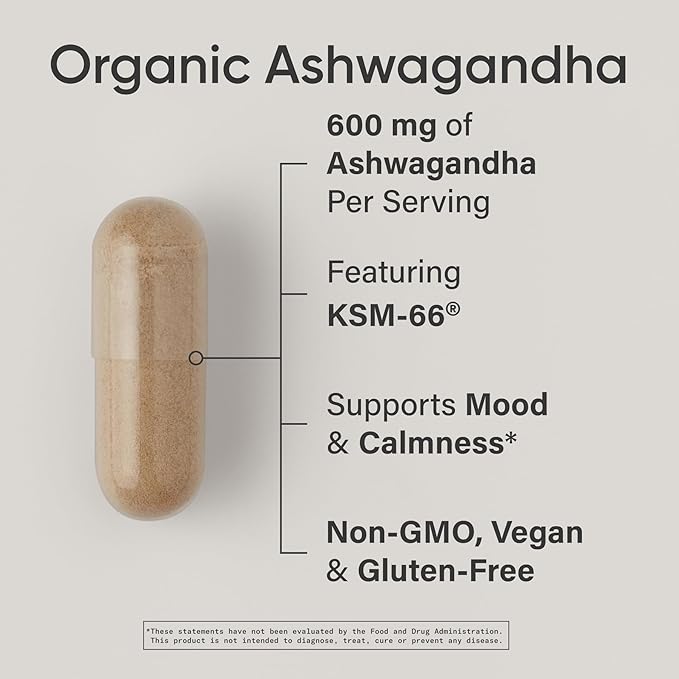 Sports Research® Organic Ashwagandha – Adaptogen for Relaxation Calm &amp Sleep Support – Made with Organic KSM-66® – 600 mg – Non-GMO Verified Gluten-Free Certified Vegan – 90 Veggie Capsules