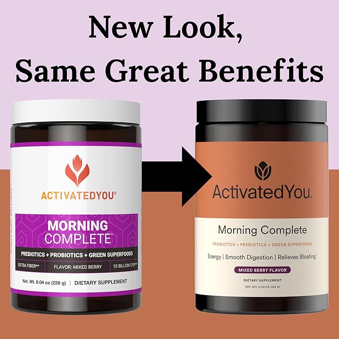 ActivatedYou Morning Complete Super Greens Powder Drink Mix - Gut Health Boost with Prebiotics Probiotics &amp Antioxidants - 10 Billion CFUs Mixed Berry Flavor Greens Superfood Powder - 30 Day Su