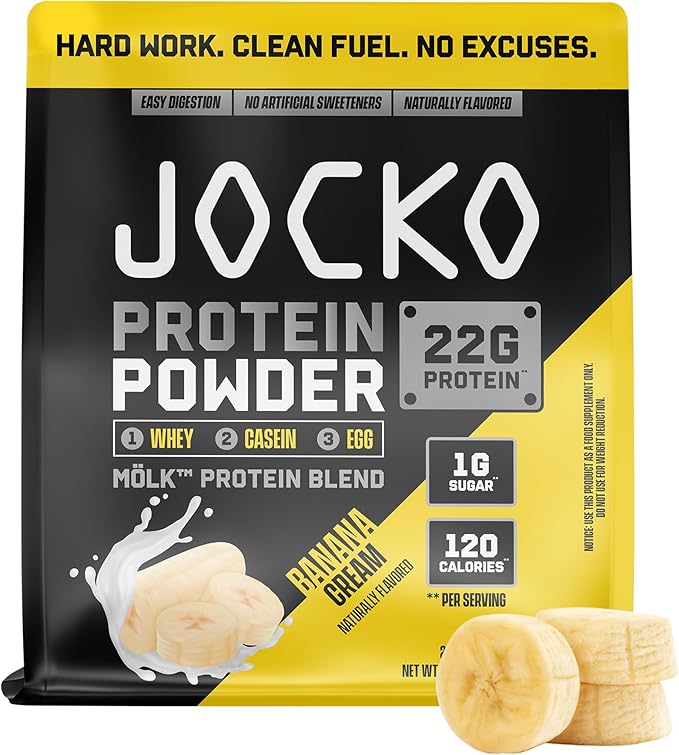 Jocko Fuel Whey Protein Powder Banana Cream 22g Protein Digestive Enzymes + Probiotic Blend No Sugar Added with Essential Amino Acids + Electrolyte Minerals 28 Servings