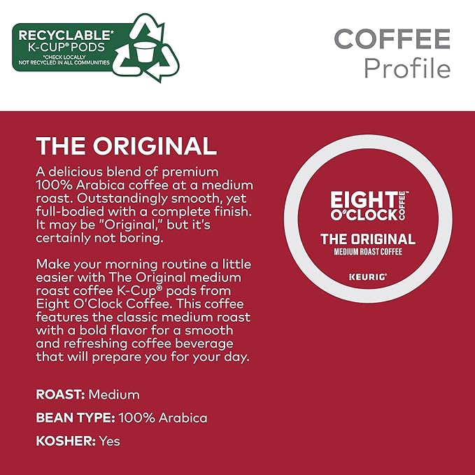 Eight O'Clock Original Coffee Keurig K-Cup Pods Medium Roast 96/Carton (64053)