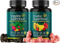 (120 Chews) Fruits and Veggies Supplement - Super Greens Gummies (9 Superfruits &amp 30 Veggies) Mushrooms Fruit and Vegetable Vitamins Non-GMO Pectin-Based Gluten-Free No Capsules