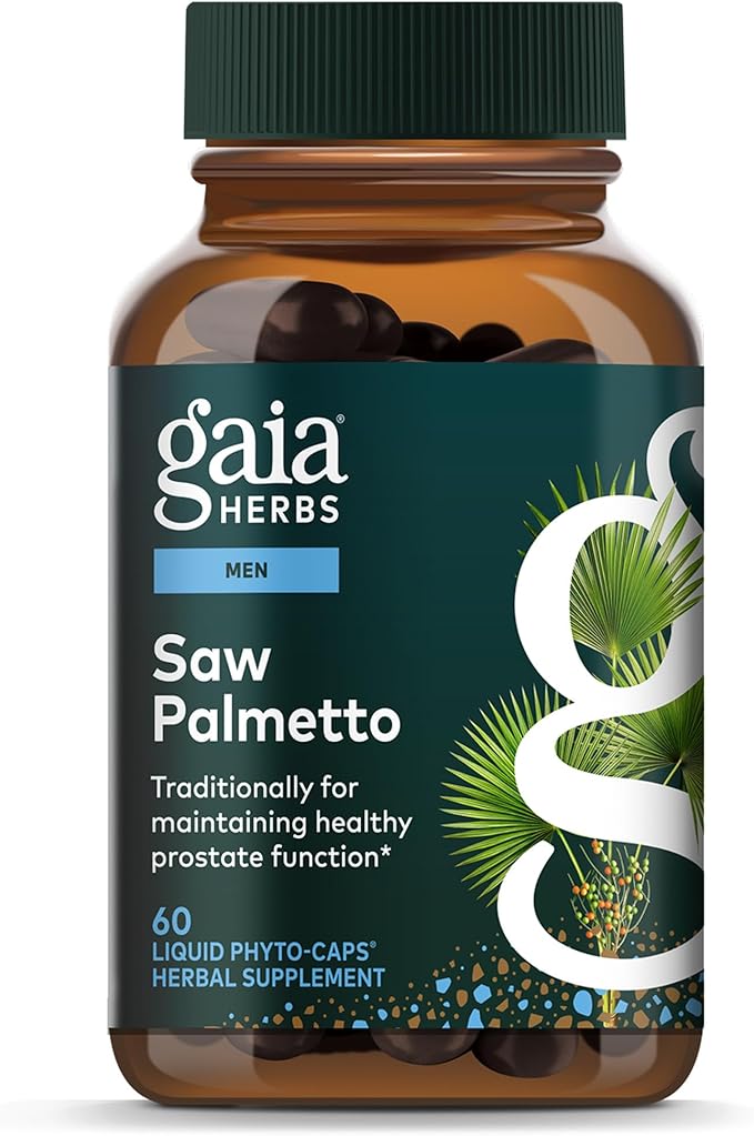 Gaia Herbs Saw Palmetto - Supports Healthy Prostate Function &amp Urinary Health - Saw Palmetto &amp Sunflower Seed Lecithin to Support Men's Health* - 60 Vegan Liquid Phyto-Caps (60 Servings)
