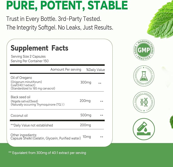 TIMORA 40:1 Oil of Oregano Softgels with Black Seed &amp Coconut Oil 300 Count | 3-in-1 Formula for Digestive &amp Immune Support | Small Easy-to-Swallow Capsules | Plant-Based Non-GMO