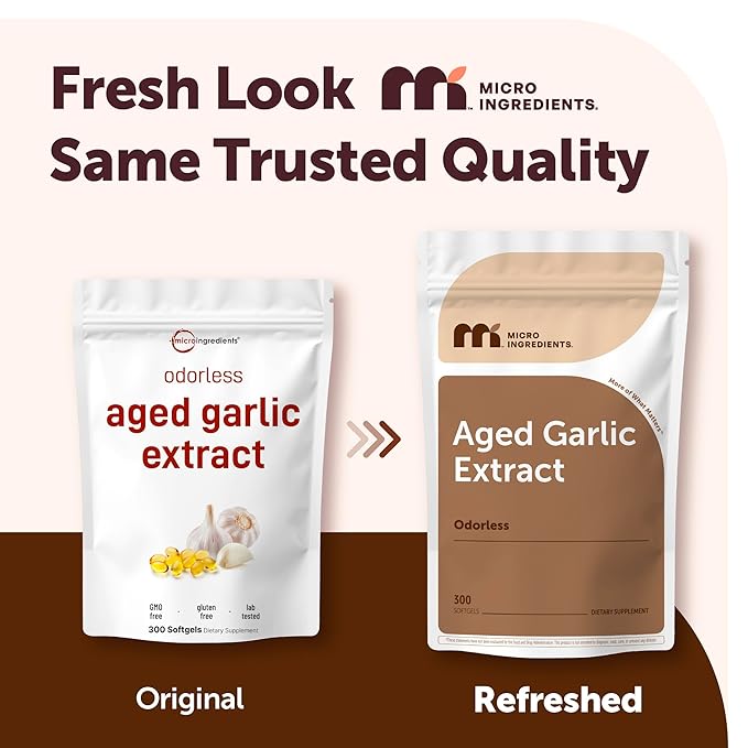 Micro Ingredients Odorless Garlic 300 Softgels | 2 Years Aged Garlic Extract | Grown Allium Sativum Bulb | Natural Herbal Supplements | Non-GMO Gluten Free