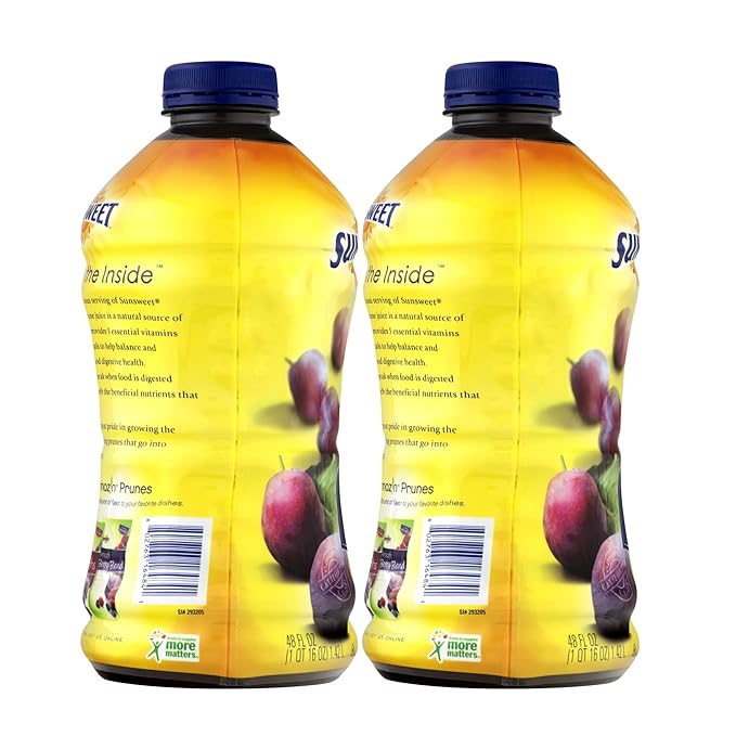 Sunsweet Amazin Prune Juice 48oz 2 Pack - Fat Free - Gluten Free - Vegan - High in Natural Minerals and Dietary Fiber - Excellent Source of Fiber - Keep Your Digestive System in Balance