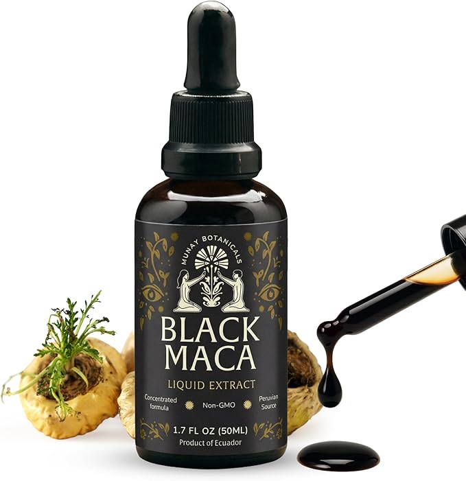 Black Maca Extract 50ml – Andean Plant-Based Ingredient for Endurance Focus &amp Vitality | Traditionally Used for Generations | Vegan Non-GMO Clean Maca Root Drops – 60 Servings