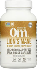 Om Mushroom Superfood Lion's Mane Mushroom Capsules Supplement Fruit Body &amp Mycelium Nootropic for Memory Support Focus Clarity Nerve Health Creativity &ampMood 90 Capsules