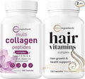 Micro Ingredients Multi Collagen Complex for Women &amp Hair Vitamins Complex Capsules Bundle 2 Pack | Grass-Fed Collagen Peptides | 14-in-1 Advanced Hair Growth Support