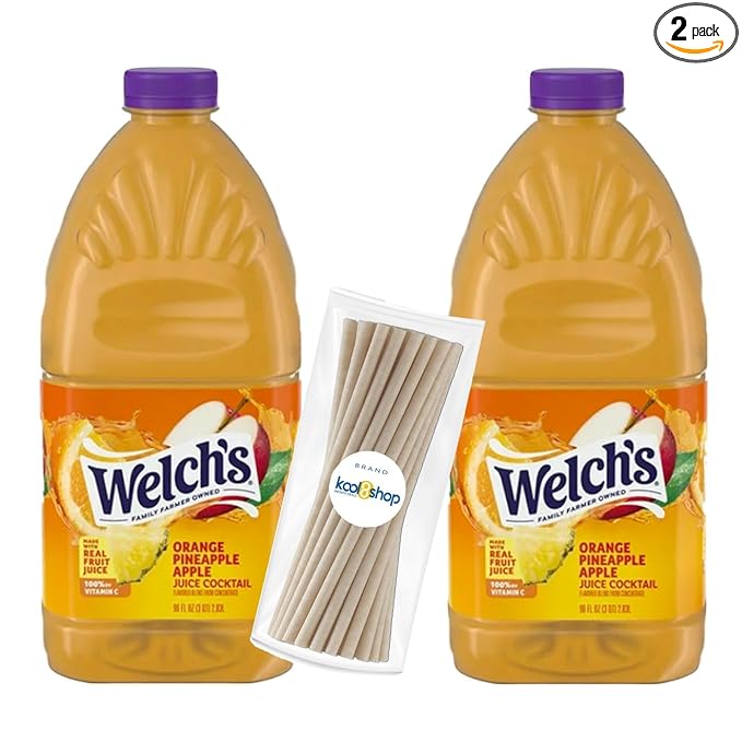 Welch's Orange Pineapple Apple Juice Drink 96 fl oz Plastic Bottle 2 Pack + 15 Sugarcane Disposable Straws by KOOL8SHOP Infinite Deals