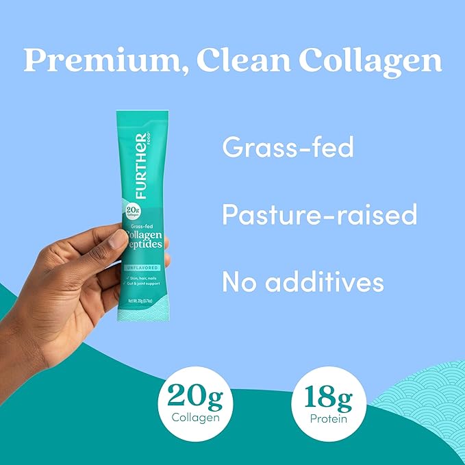 Further Food Unflavored Collagen Peptides Powder - 100% Grass-Fed Hydrolyzed Type 1 &amp 3 20g of Collagen per Serving Supports Skin Hair Nails &amp Joints Stick Packs 8.47 Oz