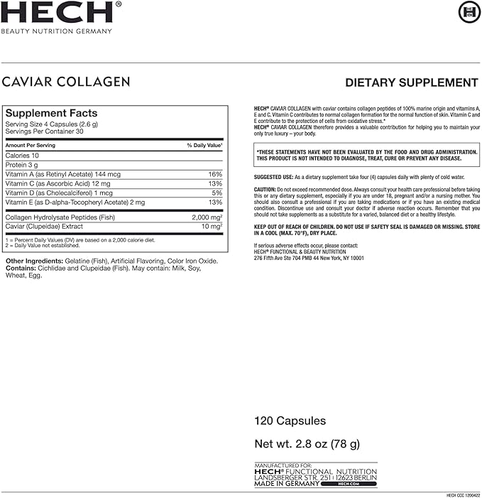 Caviar Collagen Capsules - Beauty Supplement with 2000 mg Marine Collagen Peptides Caviar Extract and Vitamin Complex