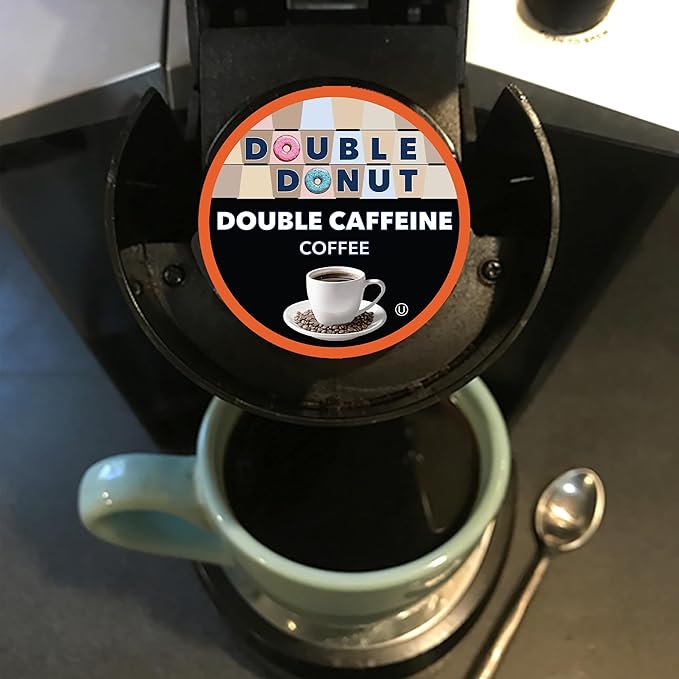 Double Donut Coffee High Caffeine Coffee Pods Extra Strong Double Caffeine Coffee Cups for Keurig K Cup Brewer Machines Single Serve Dark Roast Coffee 80 Count