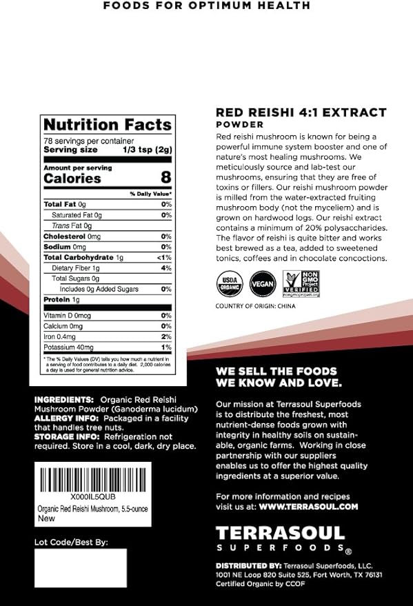Terrasoul Superfoods Organic Reishi Mushroom Powder (4:1 Extract) 22 Oz (4 Pack) - Immune Boosting | Coffee Enhancer | Deeper Sleep
