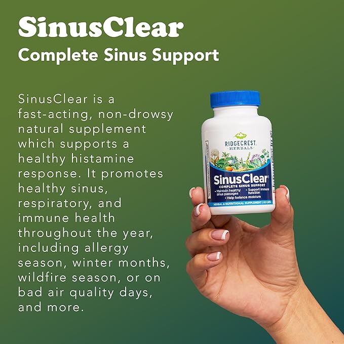 RidgeCrest Herbals SinusClear Complete Formula for Sinus and Nasal Health with Mullein Leaf Bromelain Vitamin C and Zinc for Healthy Mucus Immune &amp Respiratory Support (60 Veg Caps 30 Serv