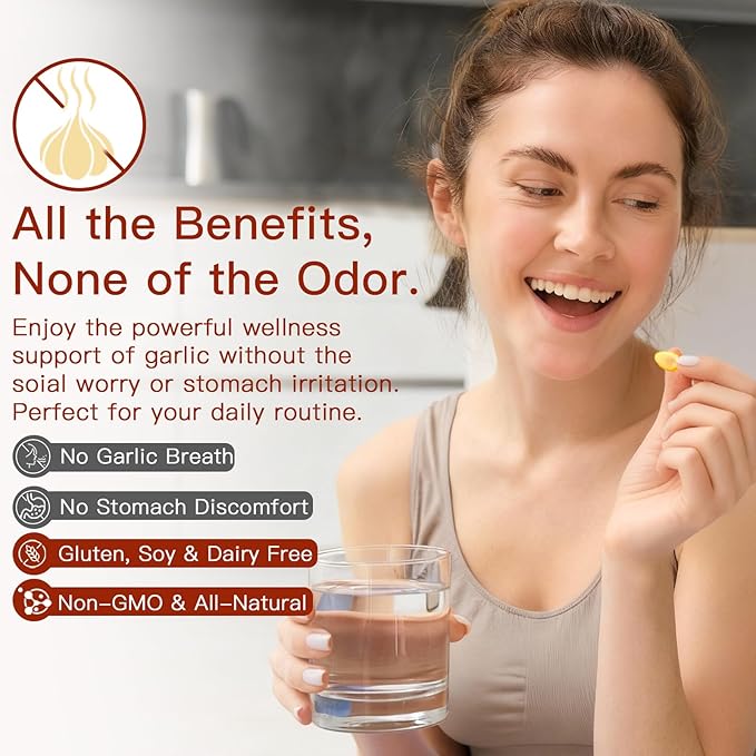 Aged Garlic Extract-300 Count 7500mg Odorless Organic Garlic Capsules Supplement for Heart &amp Immune Support – Non-GMO All-Natural Softgels 2-Year Matured for Antioxidant Wellness