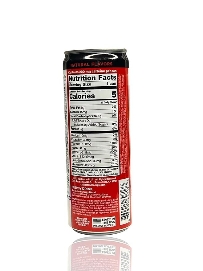 RAT BASTARD Energy Drink - Sugar-Free Caffeinated Beverage Natural Caffeine to Boost Energy and Focus Rose Flavor 12 fl oz Can (Case of 12)
