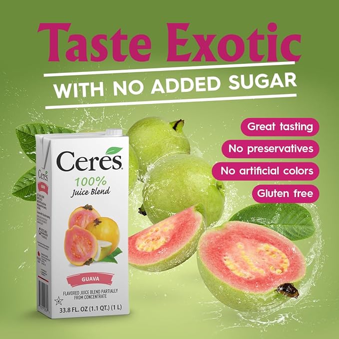 Ceres Guava Juice Blend 3-Pack – 100% Natural Rich in Vitamin C No Added Sugar Artificial Colors or Flavors Kosher Certified 33.8 Oz Ea (1 Liter)