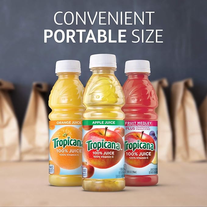 Tropicana 100% Orange &amp Apple Juice Variety Pack Single Serve 10 Fl Oz Bottles (Pack of 15) - Real Fruit Juice Vitamin C Rich No Added Sugars No Artificial Flavors