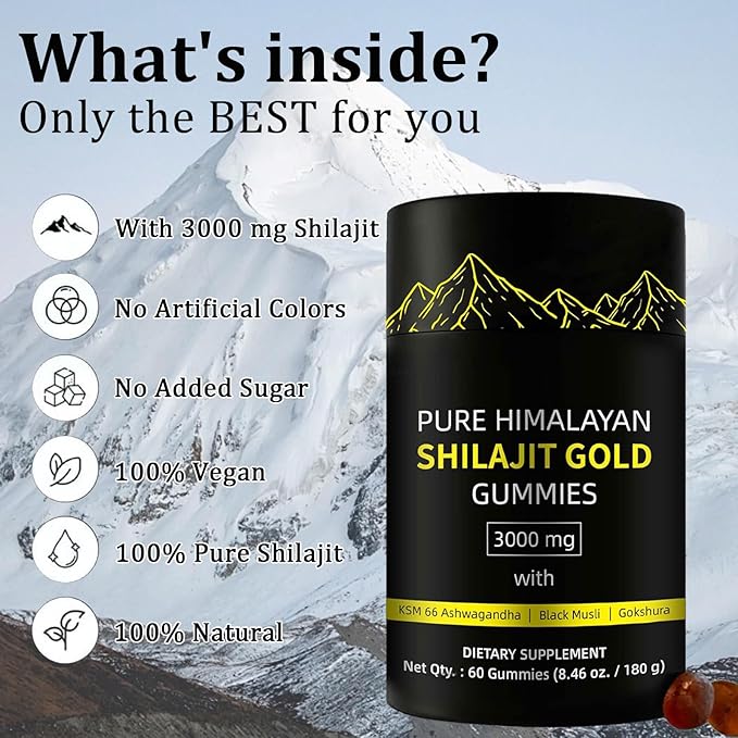 Shilajit Gummies | Alpha Gummies for Men | Lab Tested I No Added Sugar | Ashwagandha Gokshura | Fulvic Acid &amp 85+ Trace Minerals for Men Women | Non-GMO | 60 Gummy