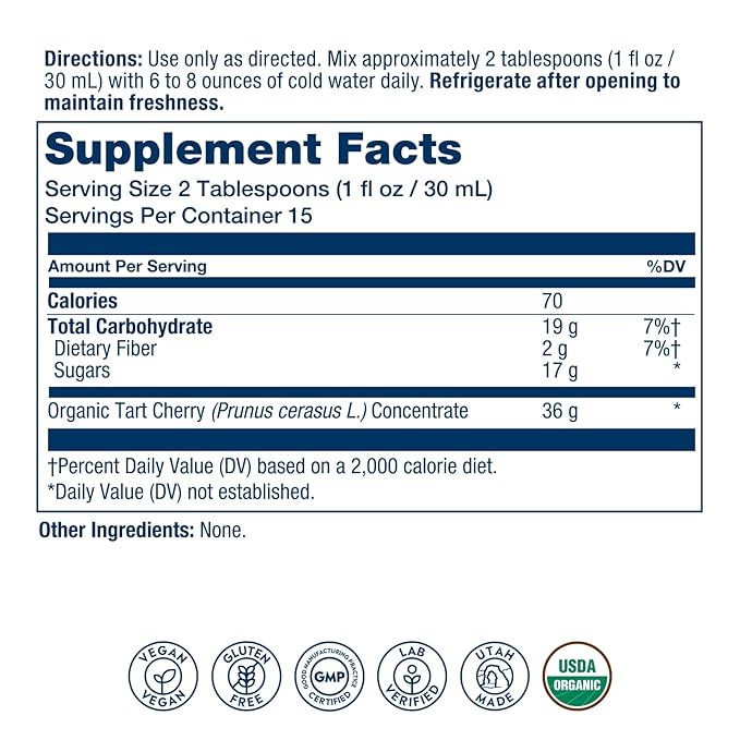 Solaray Organic Tart Cherry Juice Concentrate 100% Juice Concentrate from Organic Tart Cherries for Overall Well-Being - Vegan Lab Verified 60-Day Guarantee 15 Servings 16 fl oz