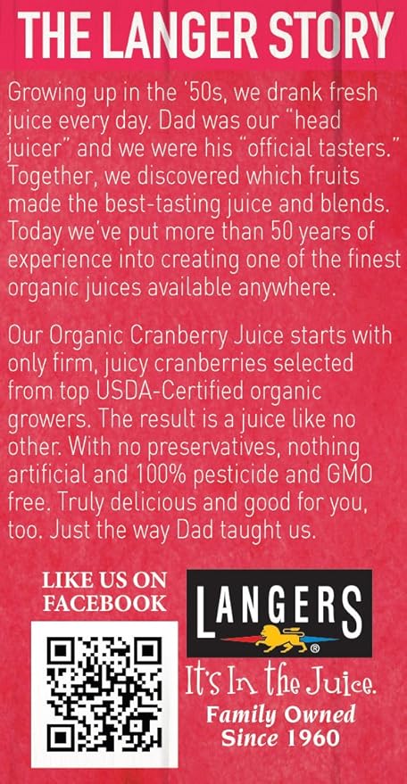 Langers 100% Organic Juice Cranberry 64 Fluid Ounce