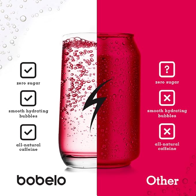 Bobelo Black Cherry Cream Energy Drink Powder Sugar Free Electrolytes with Guarana Caffeine 15 Count